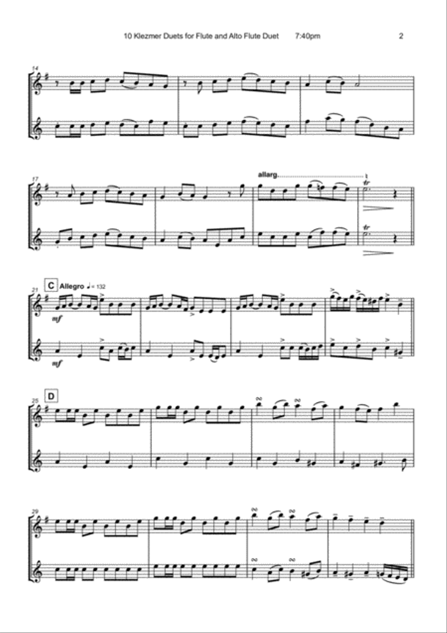 10 Klezmer Duets for Flute and Alto Flute Woodwind Duet scores gallery preview page 4