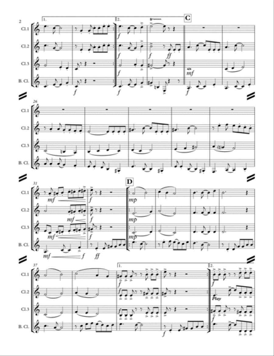 La Cucaracha (for Clarinet Quartet) Clarinet Quartet scores gallery preview page 3