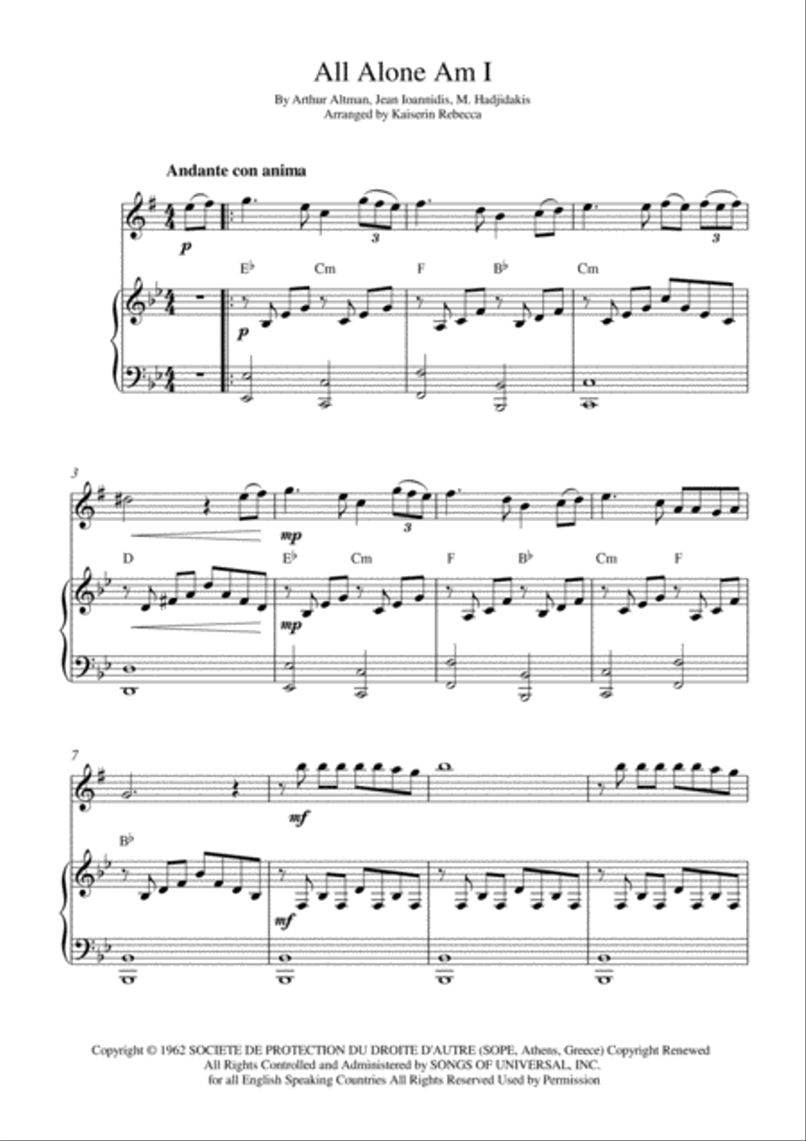 All Alone Am I All Alone Am I Alto Saxophone scores gallery preview page 1