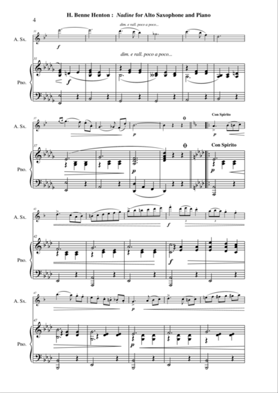 H. Benne Henton: Nadine, Concert Waltz for saxophone and piano Alto Saxophone scores gallery preview page 4