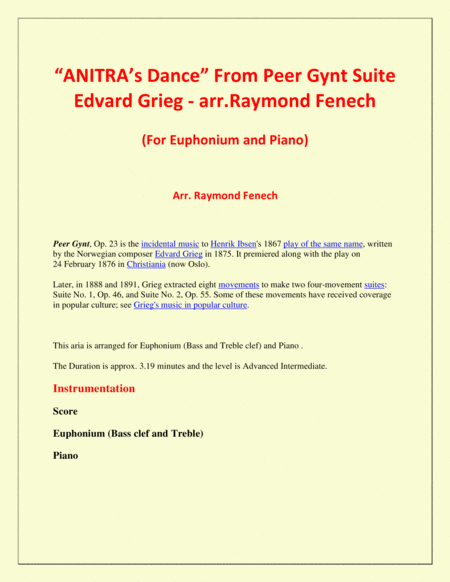 Anitra's Dance - From Peer Gynt - Euphonium and Piano image number null