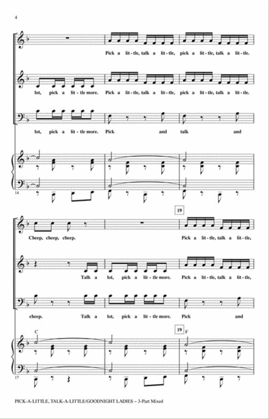 Pick-a-little, Talk-a-little/Goodnight Ladies Choir scores gallery preview page 3