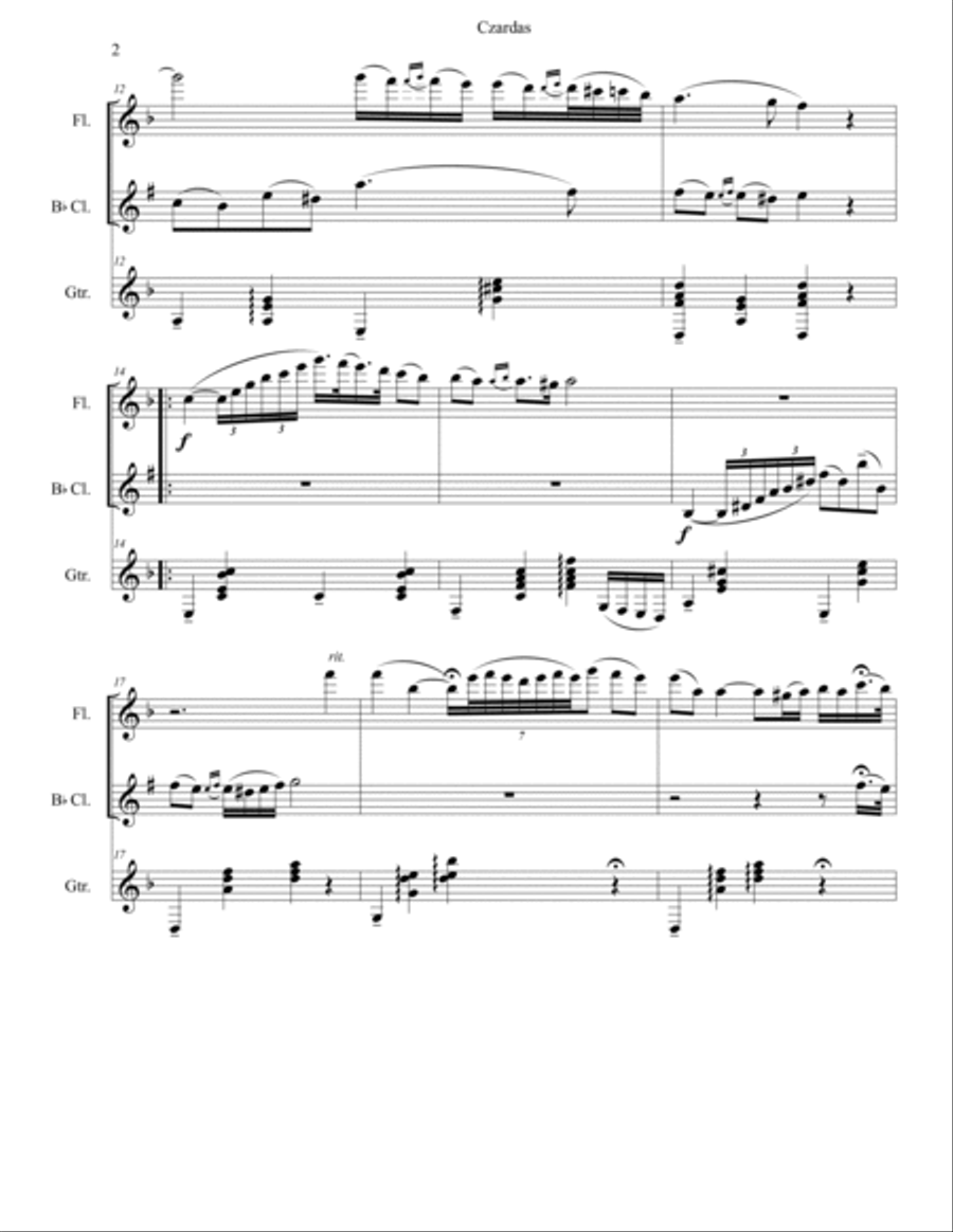 CZARDAS - for Flute, Clarinet and Guitar Small Ensemble scores gallery preview page 2