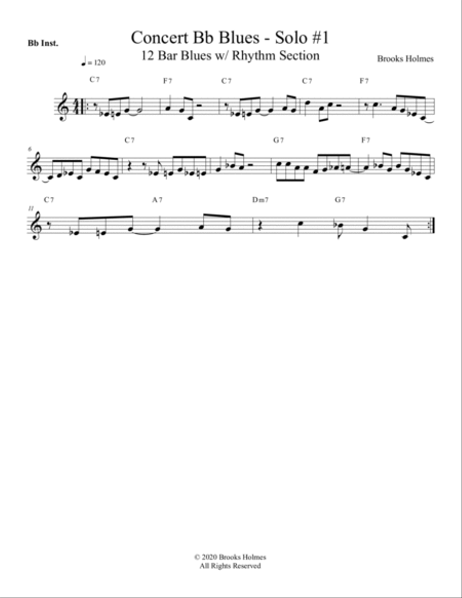 Concert Bb Blues Solo #1 - 12 Bar Blues w/ Rhythm Section - Bb Instruments C Instrument scores gallery preview page 3