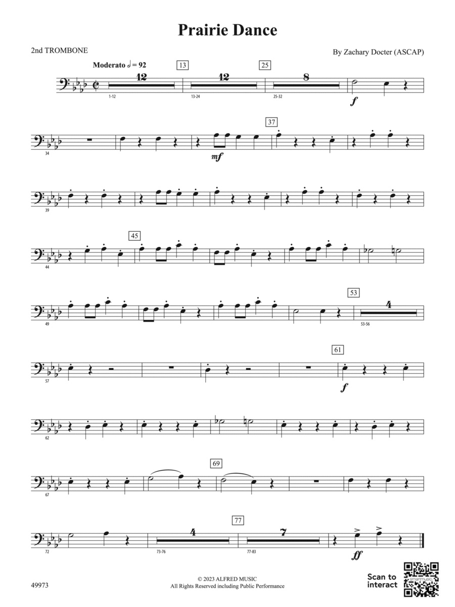 Prairie Dance: 2nd Trombone Concert Band scores gallery preview page 1