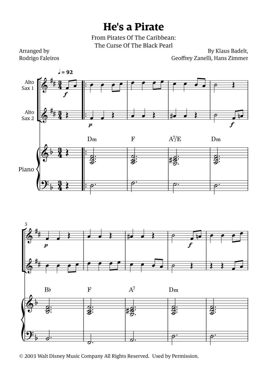 He's A Pirate Woodwind Duet scores gallery preview page 1
