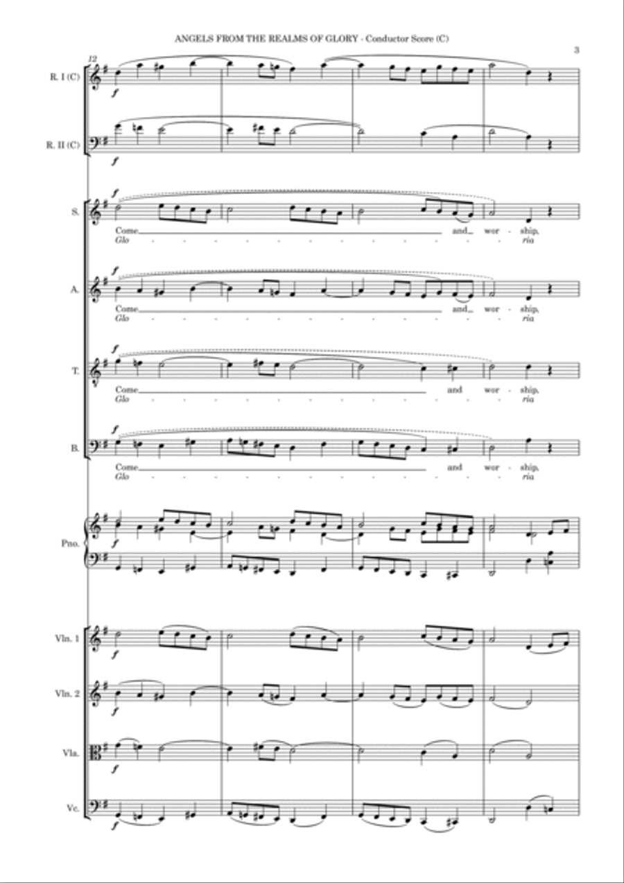 Angels From The Realms (Gloria & English refrain) – SATB, Str. 4tet & Piano with flexible wind SATB scores gallery preview page 3