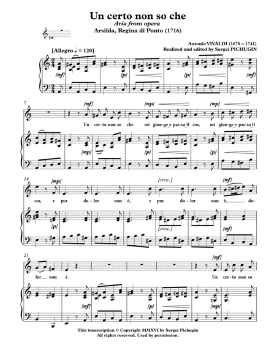 VIVALDI Antonio: Un certo non so che, aria from the opera 