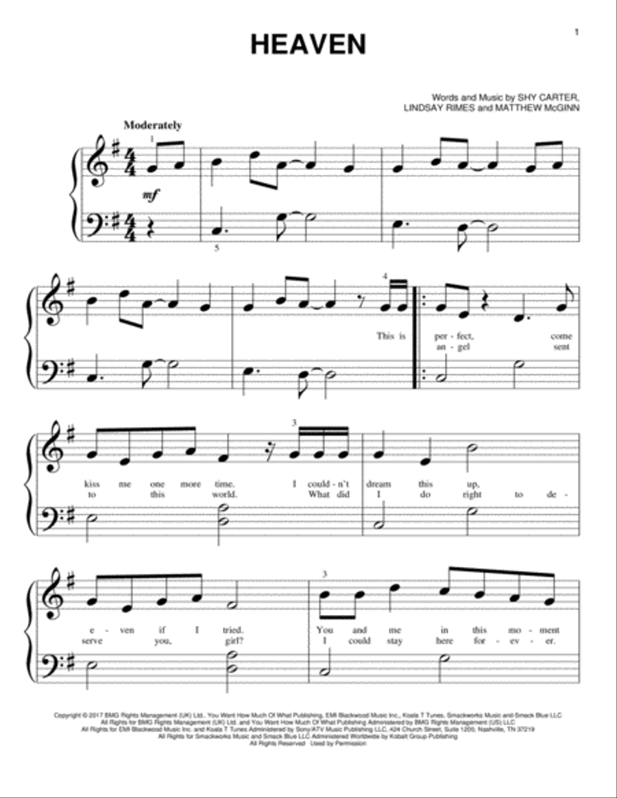 Heaven Heaven Easy Piano scores gallery preview page 1