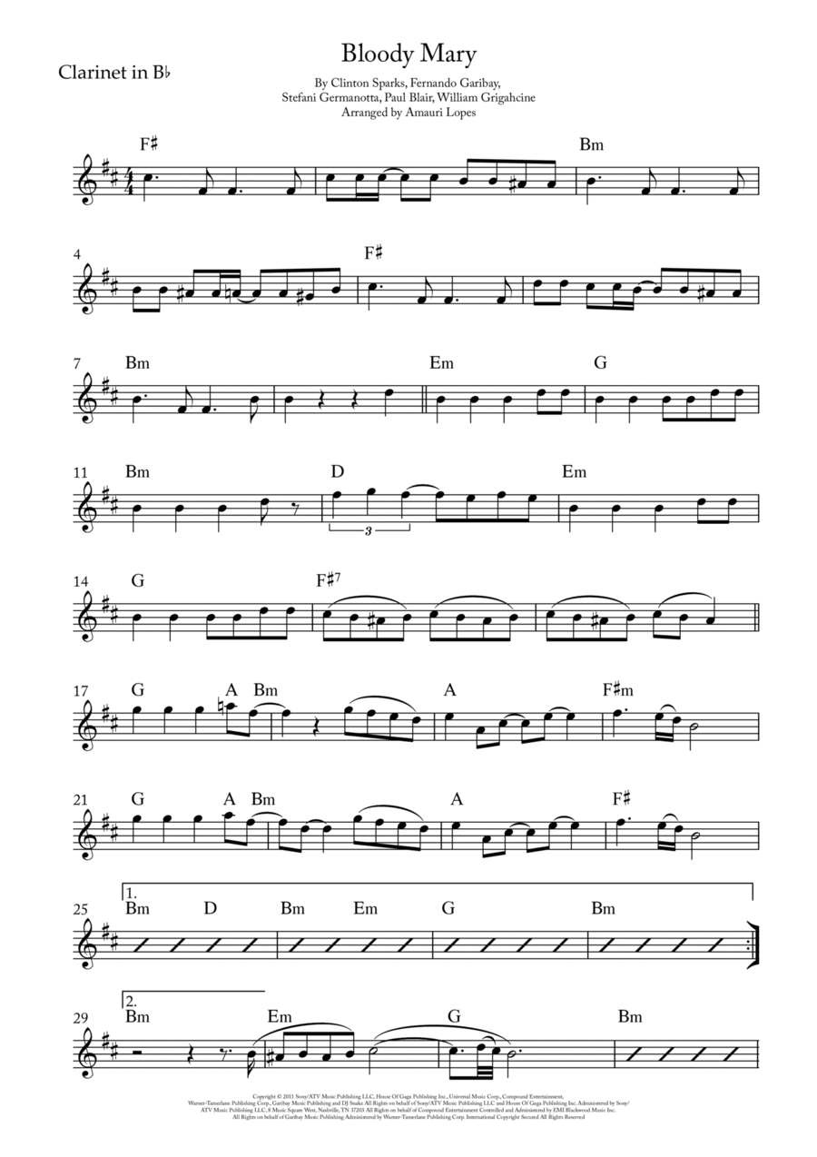 Bloody Mary Clarinet Solo scores gallery preview page 1