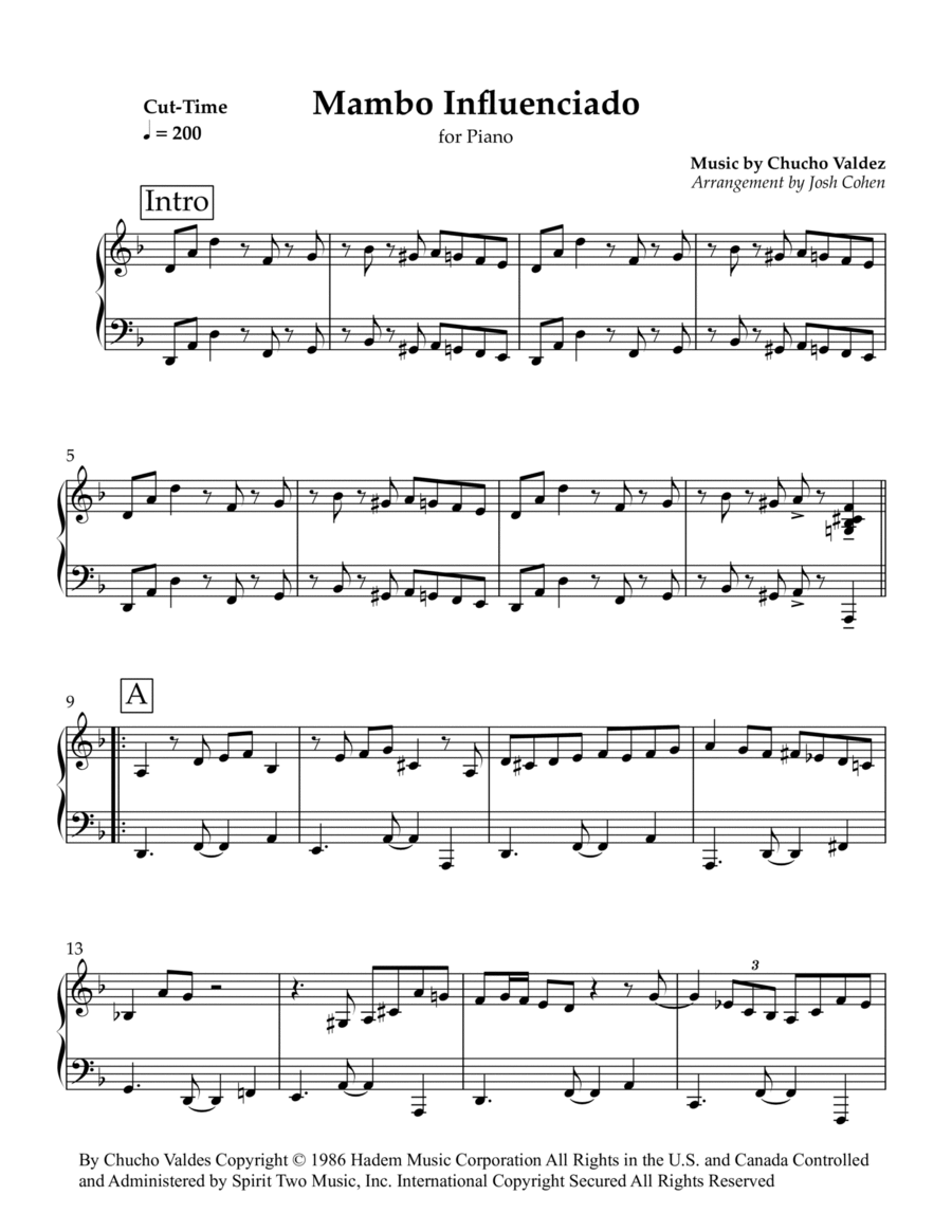 Mambo Influenciado Piano Solo scores gallery preview page 1