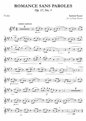 Romances Sans Paroles Op. 17, No. 3 for Violin and Piano