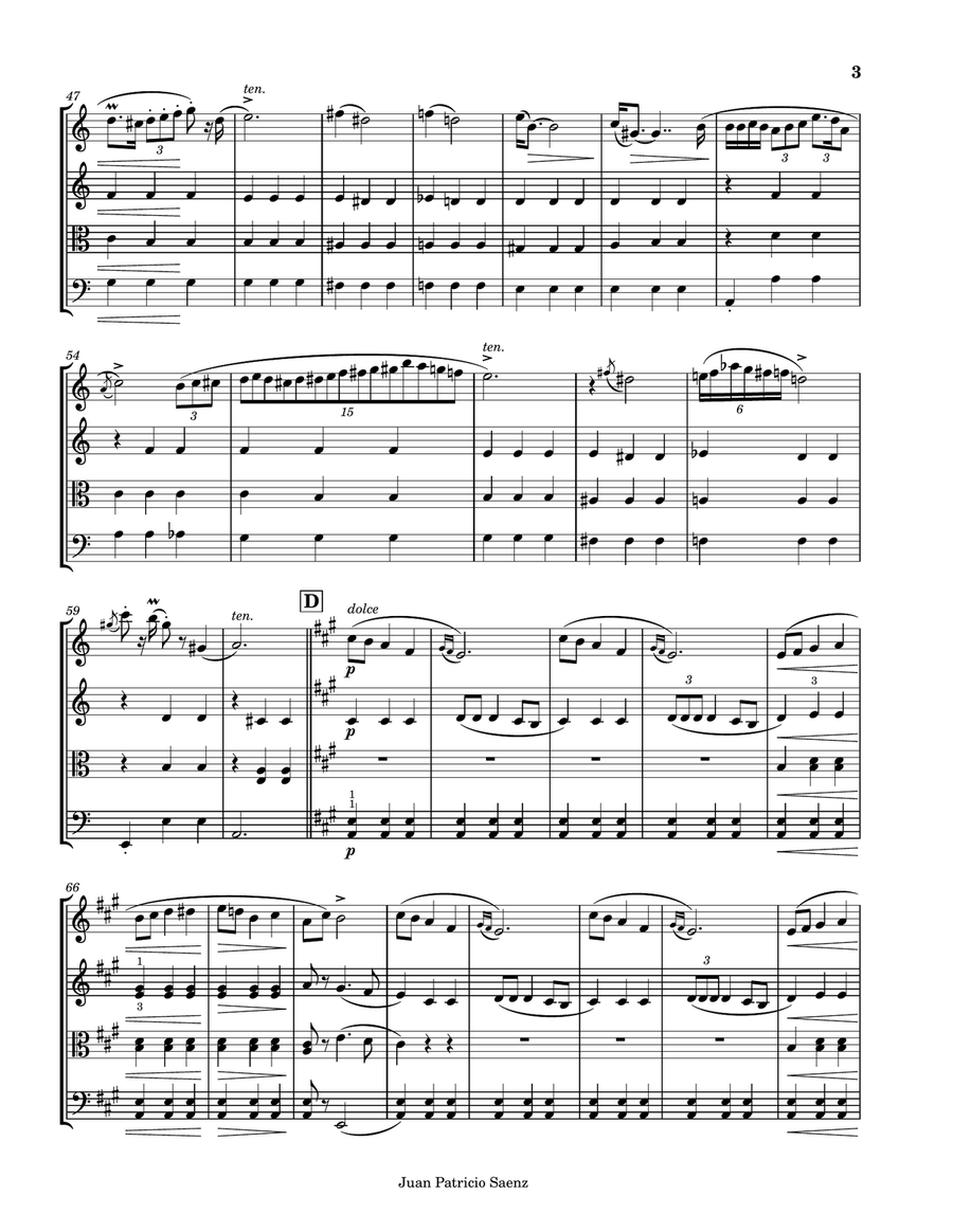 Chopin - Mazurka Op.17 No.4 - String quartet arrangement String Quartet scores gallery preview page 3