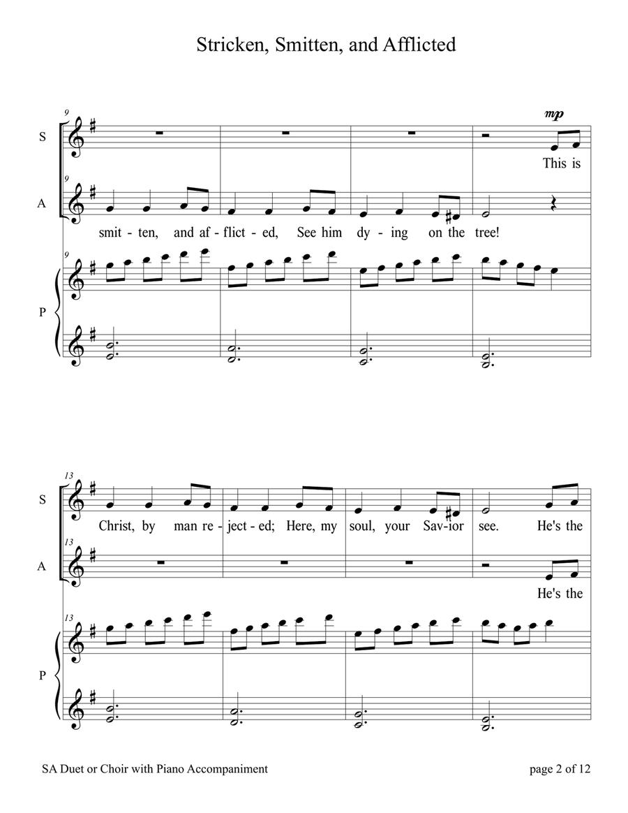 Stricken, Smitten, and Afflicted (for SA Choir with Piano accompaniment) SA scores gallery preview page 2