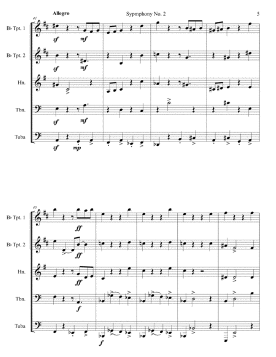 Symphony No. 2 Movement 1 Brass Ensemble scores gallery preview page 5