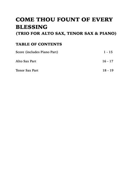 Come Thou Fount of Every Blessing (Trio for Alto Sax, Tenor Sax and Piano) image number null