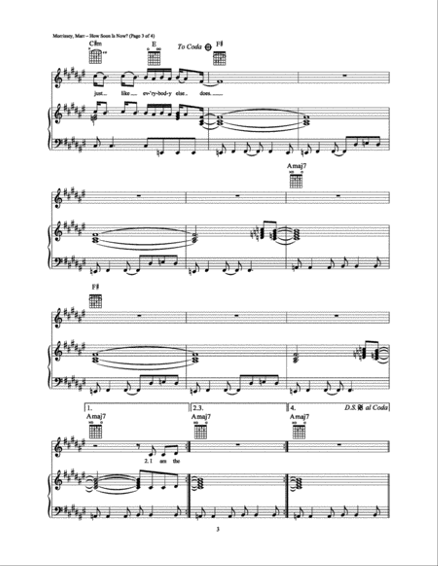 How Soon Is Now? Piano, Vocal, Guitar scores gallery preview page 3