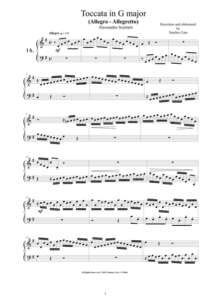 Scarlatti A - Toccata No.14 in G major for Harpsichord (or Piano) image number null