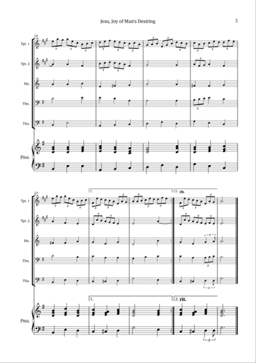 Jesu, Joy of Man's Desiring Brass Quintet scores gallery preview page 3