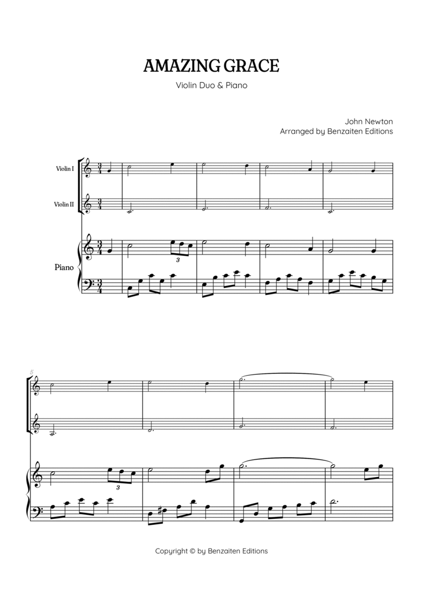Amazing Grace • super easy violin duet sheet music with intermediate piano accompaniment image number null