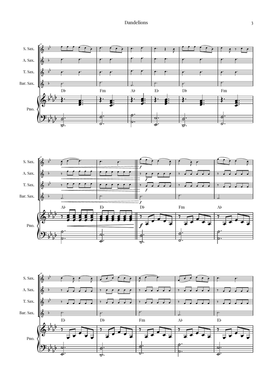 Dandelions Saxophone Quartet scores gallery preview page 3