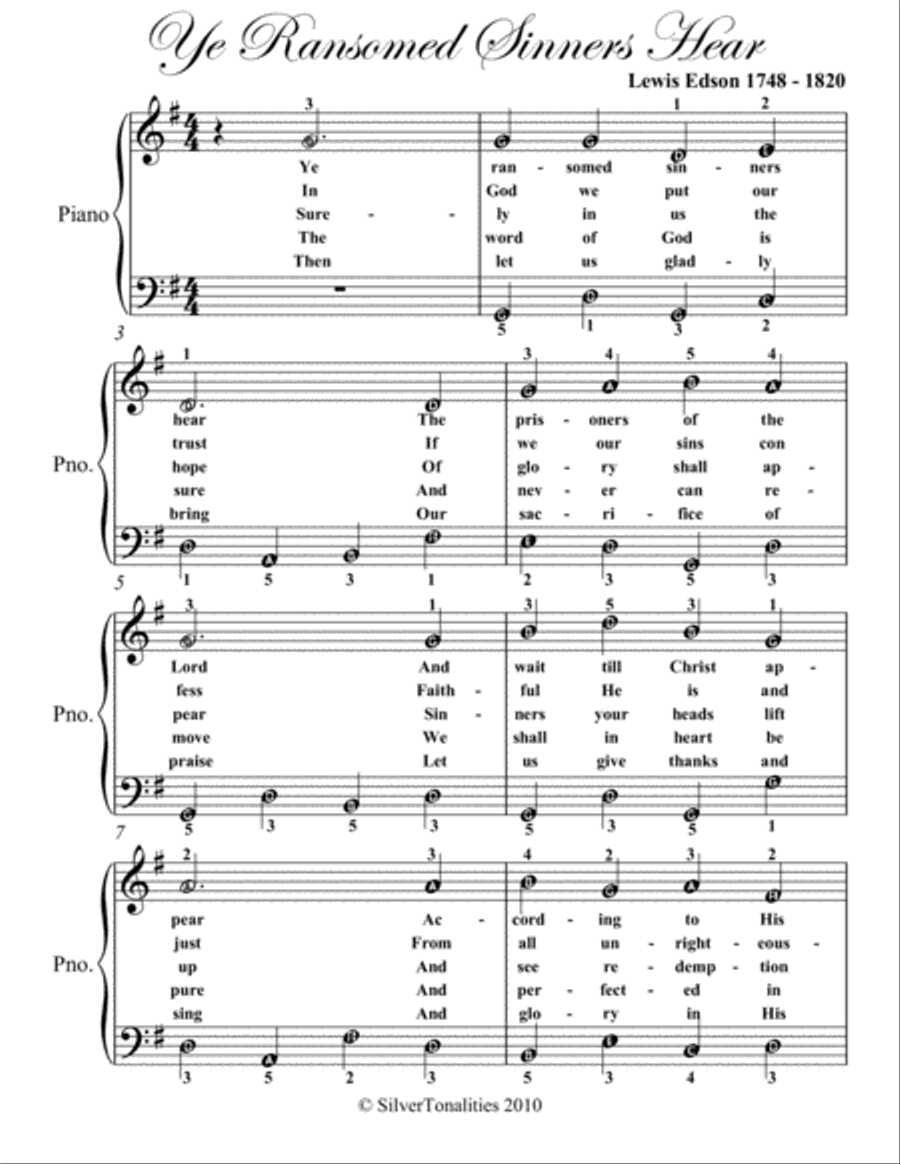 Ye Ransomed Sinners Hear Easy Piano Sheet Music Easy Piano scores gallery preview page 2