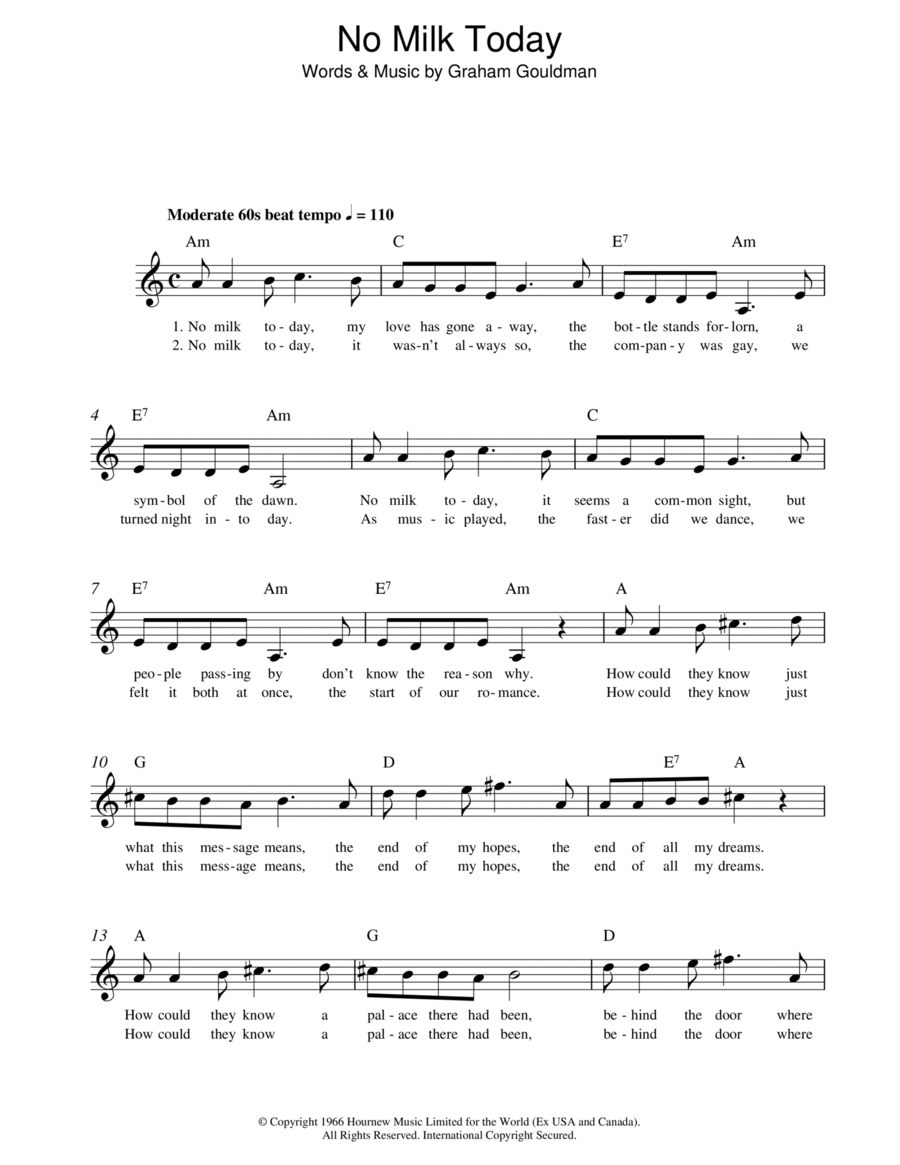 No Milk Today Piano scores gallery preview page 1