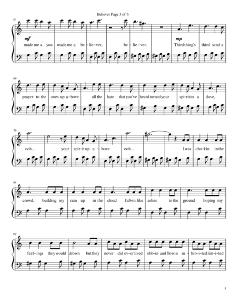 Believer Believer Easy Piano scores gallery preview page 3