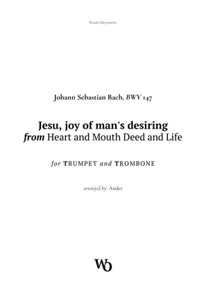 Book cover for Jesu, joy of man's desiring by Bach for Trumpet and Trombone
