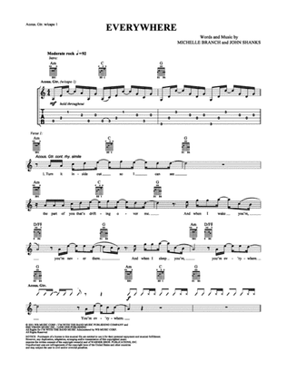 Everywhere by Michelle Branch - Piano, Vocal, Guitar - Digital Sheet Music