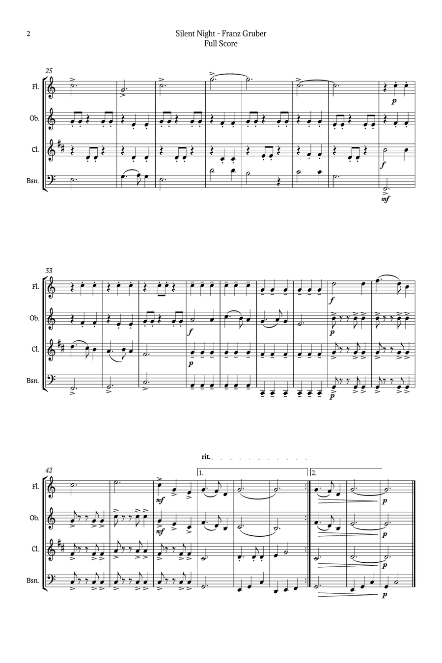 Silent Night for Woodwind Quartet Woodwind Quartet scores gallery preview page 2