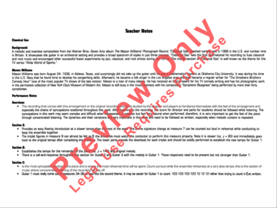 Belwin's 21st Century Guitar Ensemble -- Classical Gas Guitar Ensemble scores gallery preview page 3