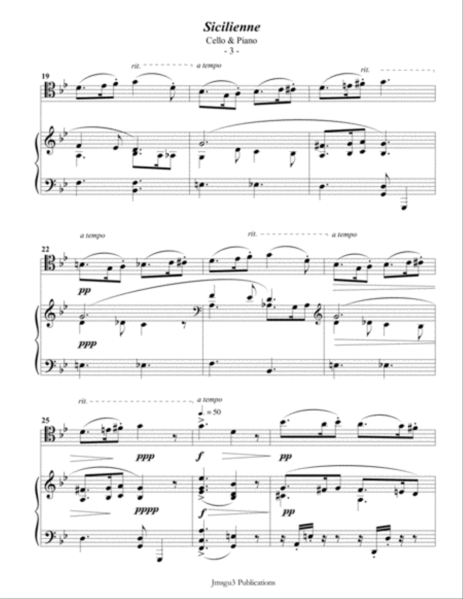 Fauré: Sicilienne for Cello & Piano Piano scores gallery preview page 4