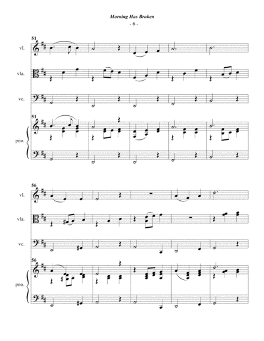 Morning Has Broken Piano Quartet scores gallery preview page 6