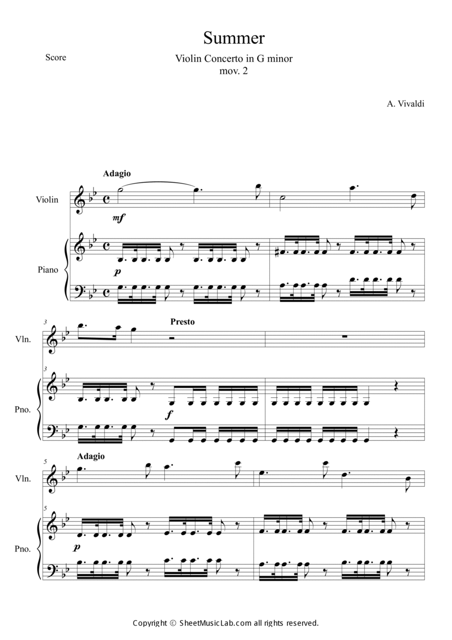 The Four Seasons: Summer 2nd Movement Violin Solo scores gallery preview page 1