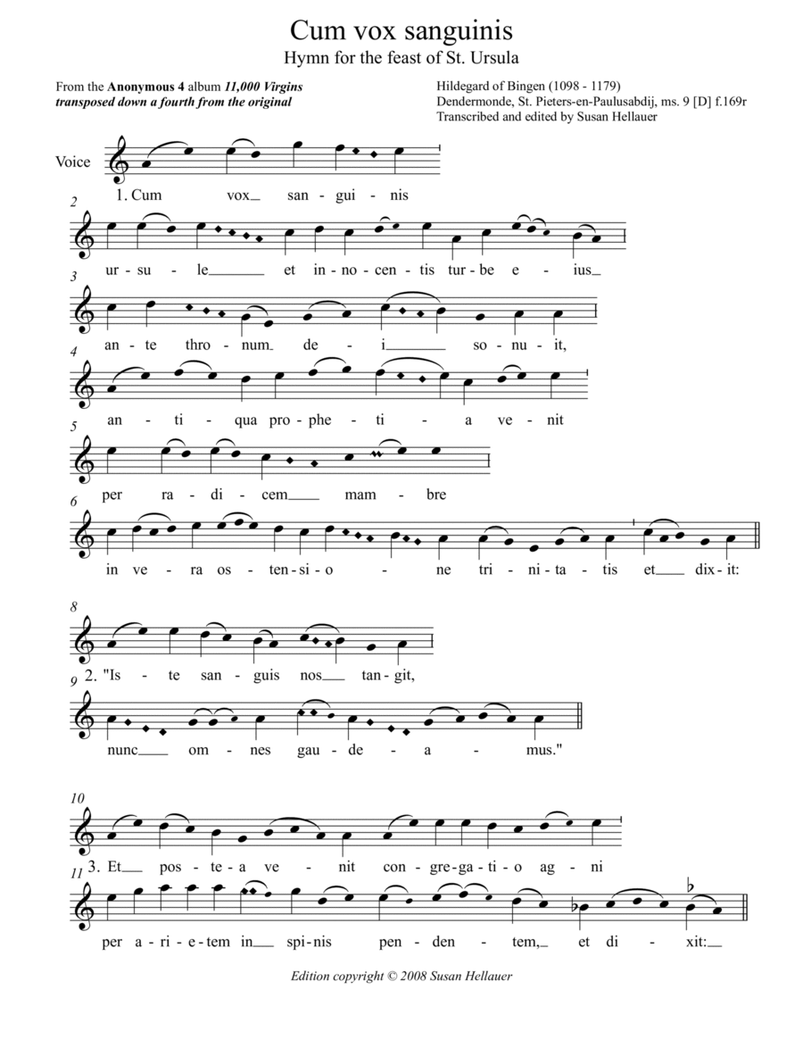 Hymn: Cum vox sanguinis, from the Anonymous 4 album "11,000 Virgins" - Score Only