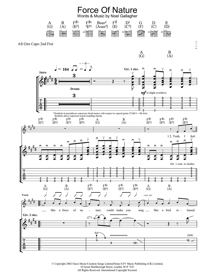 Force Of Nature Acoustic Guitar scores gallery preview page 1