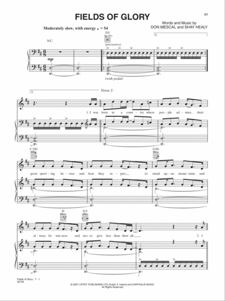 Fields of Glory Piano, Vocal, Guitar scores gallery preview page 1
