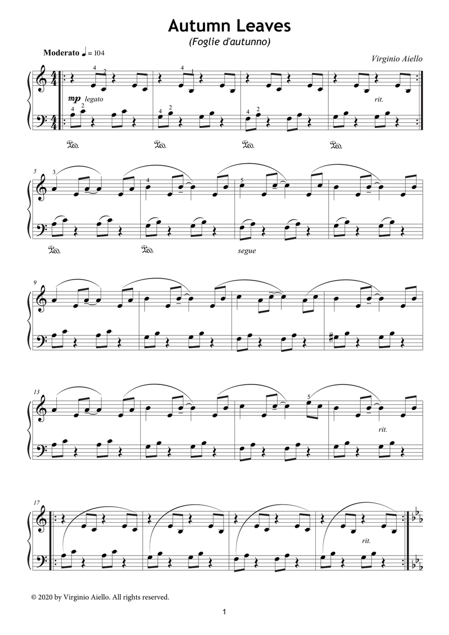 Autumn Leaves (Foglie d'autunno) Piano Method scores gallery preview page 1