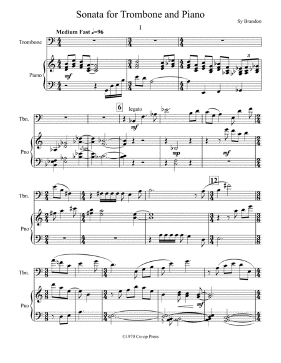 Sonata for Trombone and Piano Piano scores gallery preview page 1