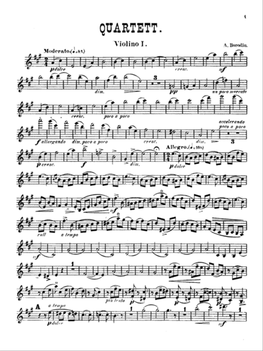 String Quartet No. 1 in A: 1st Violin String Quartet scores gallery preview page 1