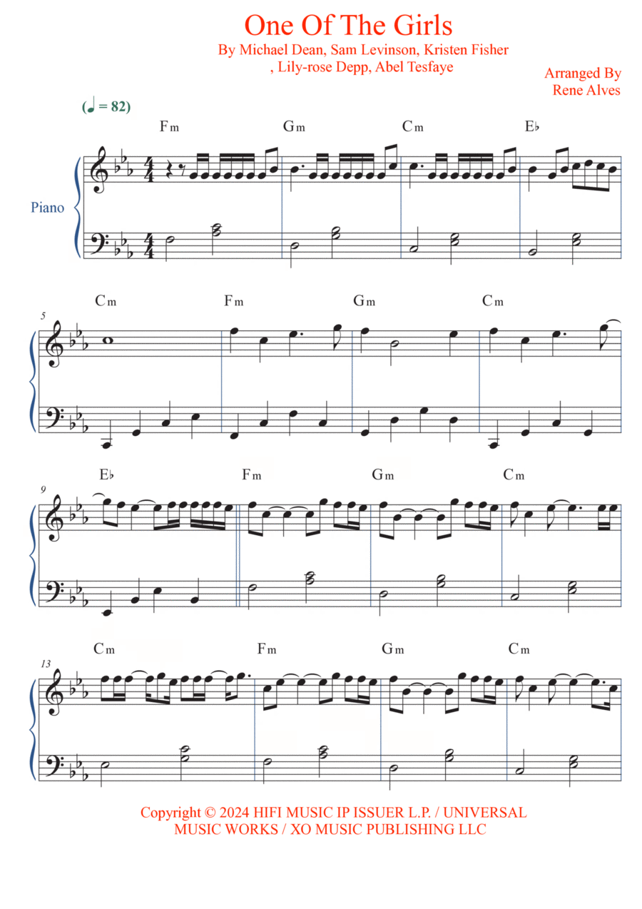 One Of The Girls Easy Piano scores gallery preview page 1