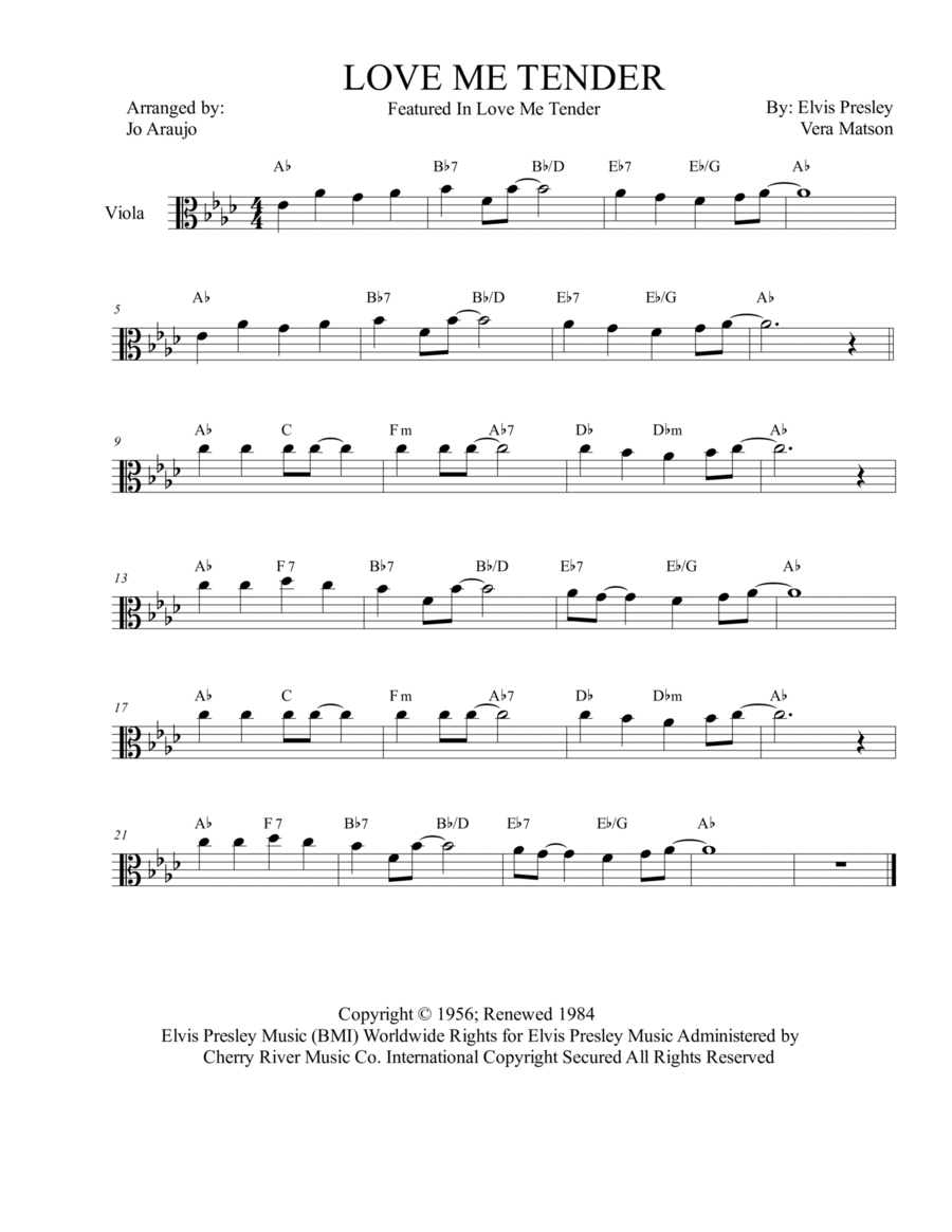 Love Me Tender Viola Solo scores gallery preview page 1