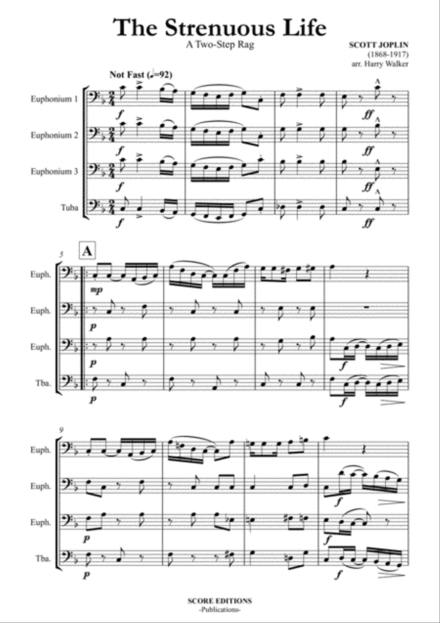 Scott Joplin: The Strenuous Life (for Low Brass Quartet) Brass Quartet scores gallery preview page 3