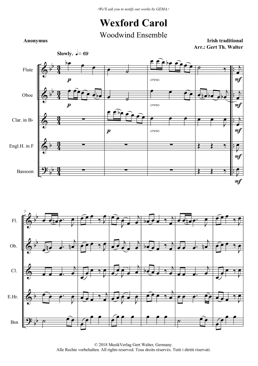 Wexford Carol Woodwind Quintet scores gallery preview page 1