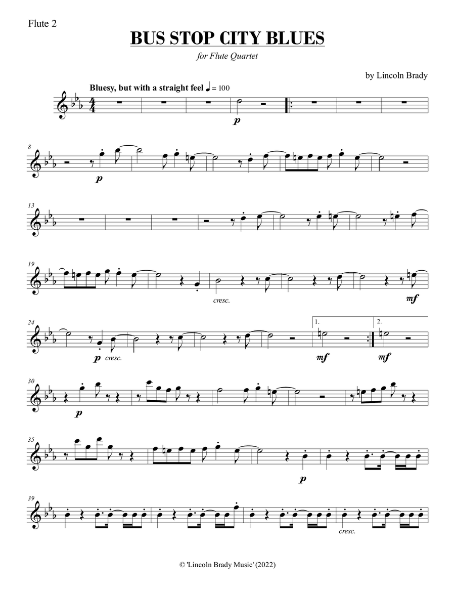 BUS STOP CITY BLUES - Flute Quartet Flute Quartet scores gallery preview page 6