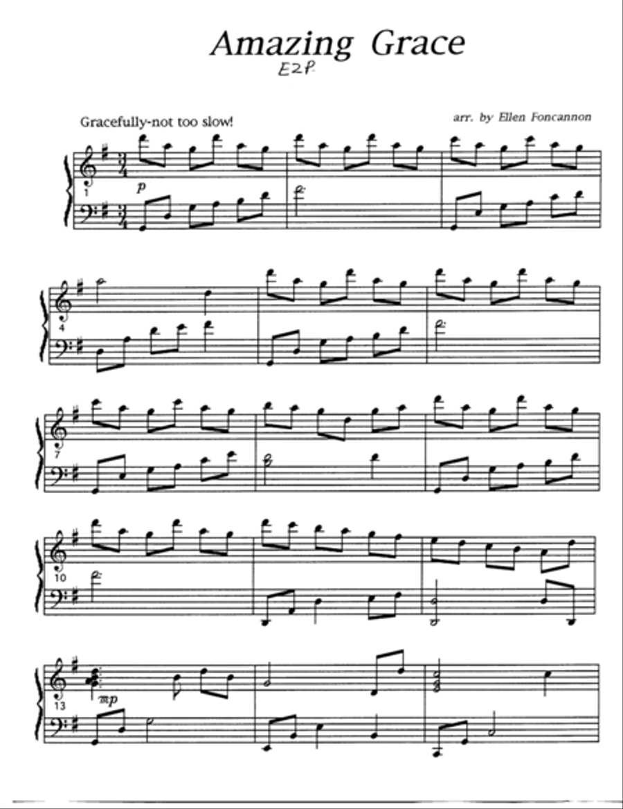 Amazing Grace EZ Piano/Organ Duet Piano scores gallery preview page 1