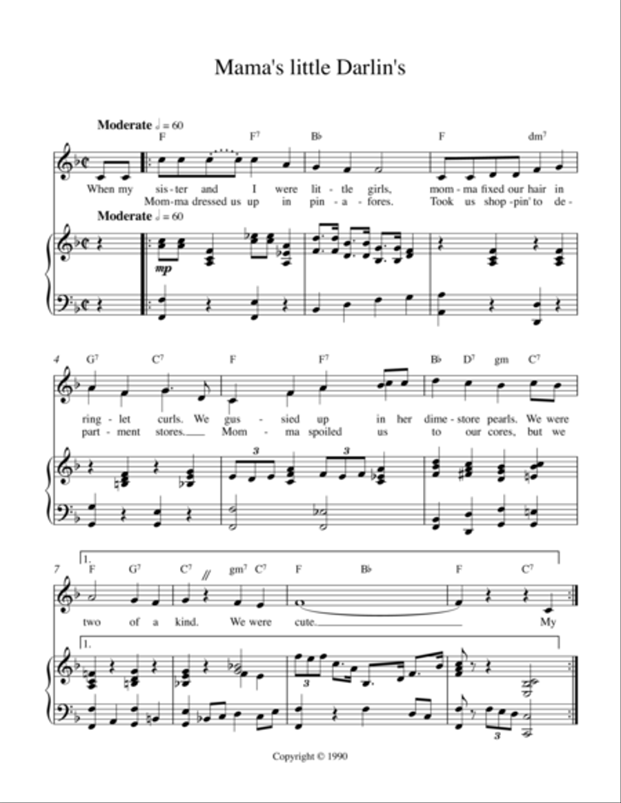 Mamma's little Darlin's Piano, Vocal, Guitar scores gallery preview page 1