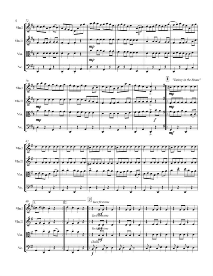 Fiddle Tunes Medley (for String Quartet) String Quartet scores gallery preview page 5
