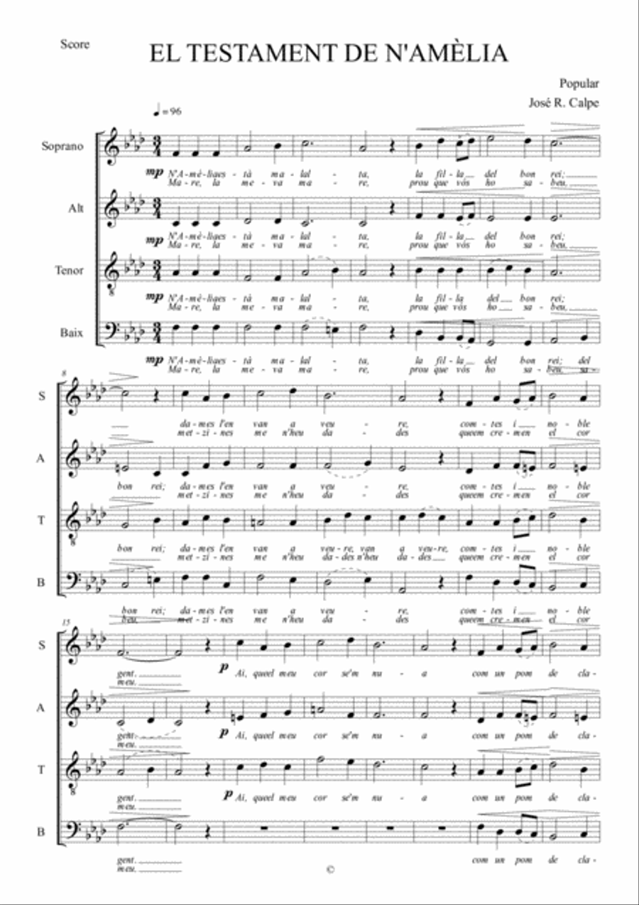 EL TESTAMENT DE N'AMÈLIA 4-Part scores gallery preview page 1